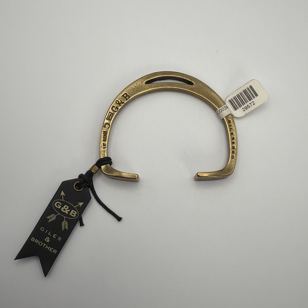 Giles & Brother Le Beau 5 Gold Tone Ant Brass Stirrup Cuff Bracelet MSRP $130